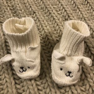 Cute cream newborn booties, smoke and pet free home